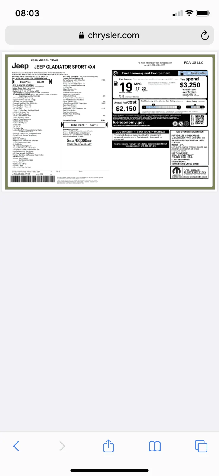 Jeep Gladiator Gladiator Window Sticker and Build Sheet Order Tracking 57E3D897-74CD-49AC-9A3F-2595BF6AF4F8