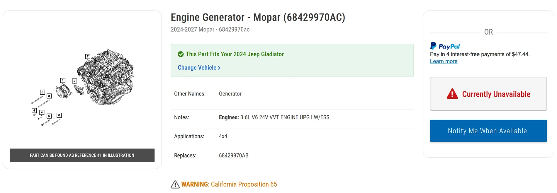 Jeep Gladiator ISO Mopar Alternator 240amp 1789501503920-qz