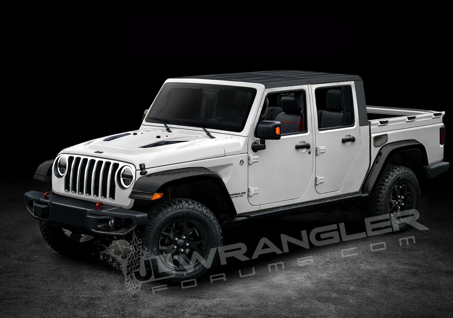 Jeep Gladiator Our Latest 2020 Jeep JT Pickup Info and Preview Renderings Copyright-JLwranglerforums-JTU-Pickup-White-Black fenders-to