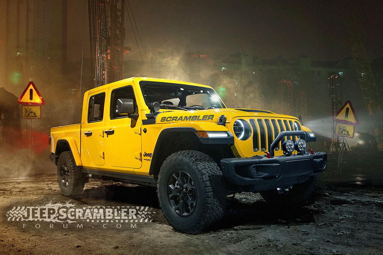 Jeep Gladiator JT Rubicon Rendering jt-jeep-wrangler-pickup-scrambler_front_yellow-
