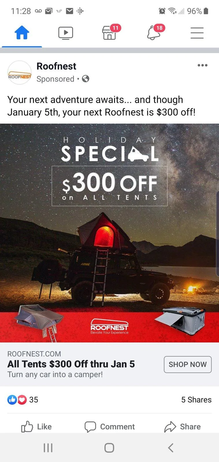 Jeep Gladiator Roofnest Condor Roof top tent Screenshot_20191226-112830_Facebook