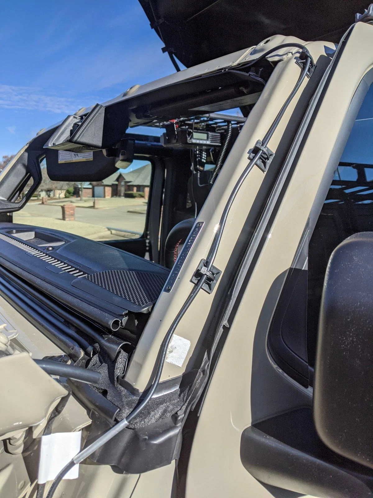 Jeep Gladiator Convince Me I'm Nuts:  Access Thru Firewall Gladiator, Dec 19, CP_121512, Windshield Frame RF Cable Routing