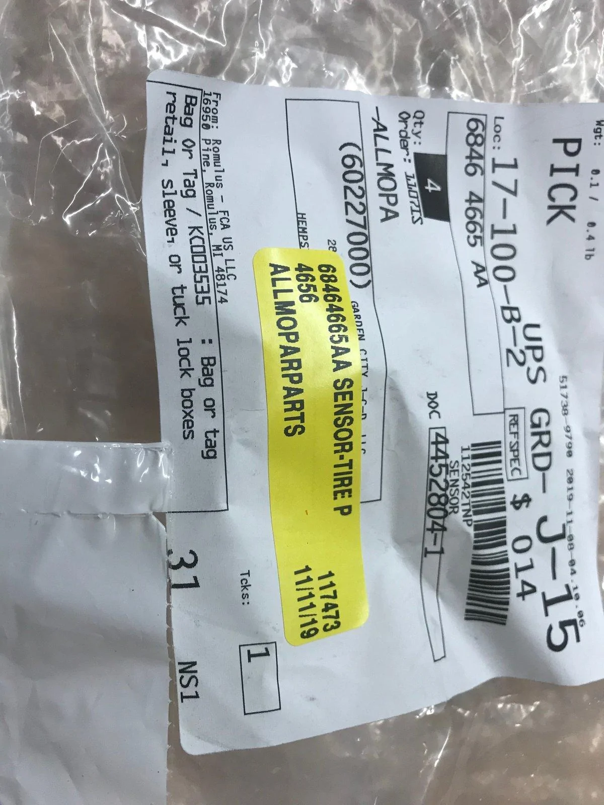 Jeep Gladiator One Set of TPMS Mopar OEM Sensors A543378F-FDA1-41AA-AA88-1CFF8F4502ED