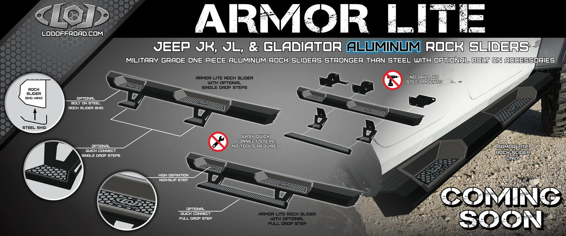 Jeep Gladiator **ALL NEW**  LOD Offroad Armor Lite Rock Sliders - Coming Soon!!! 2020_ArmorLite_RockSlider_ReleaseAd_1920x800small