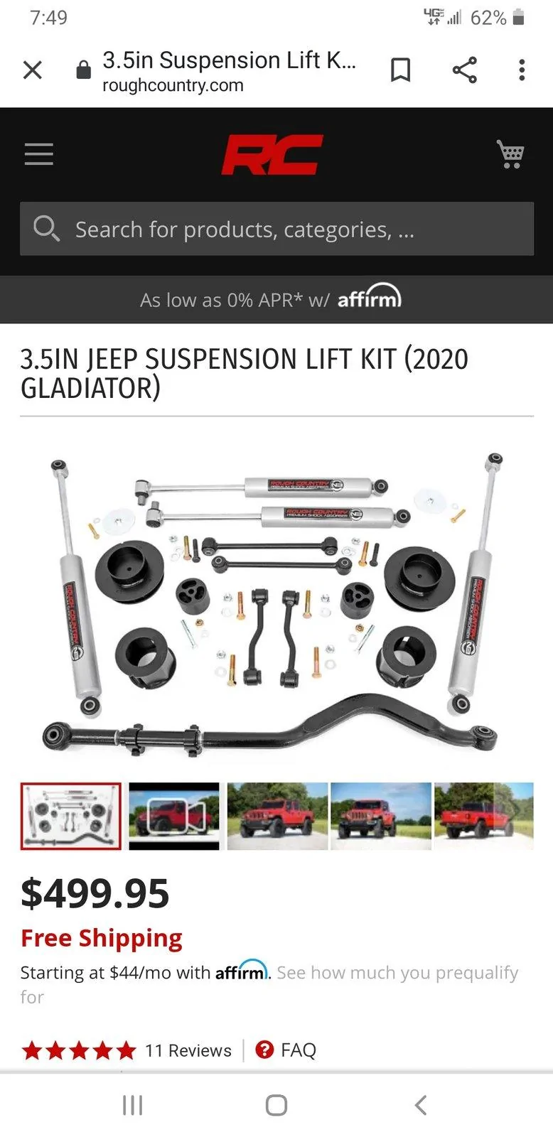 Jeep Gladiator Anyone using the 3.5 Rough Country spacer lift kit? Looking for comments on how it is at full flex.. Screenshot_20200228-194921_Chrom