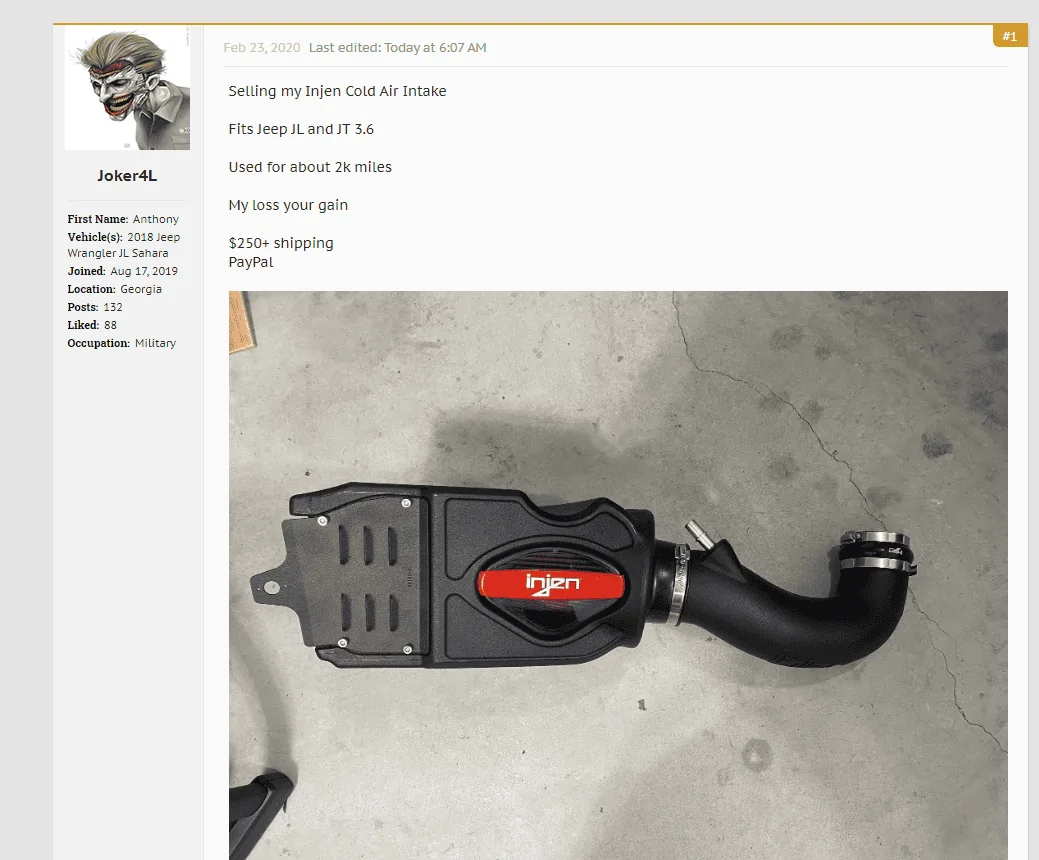 Jeep Gladiator Injen Evolution 5005C Intake for sale 1