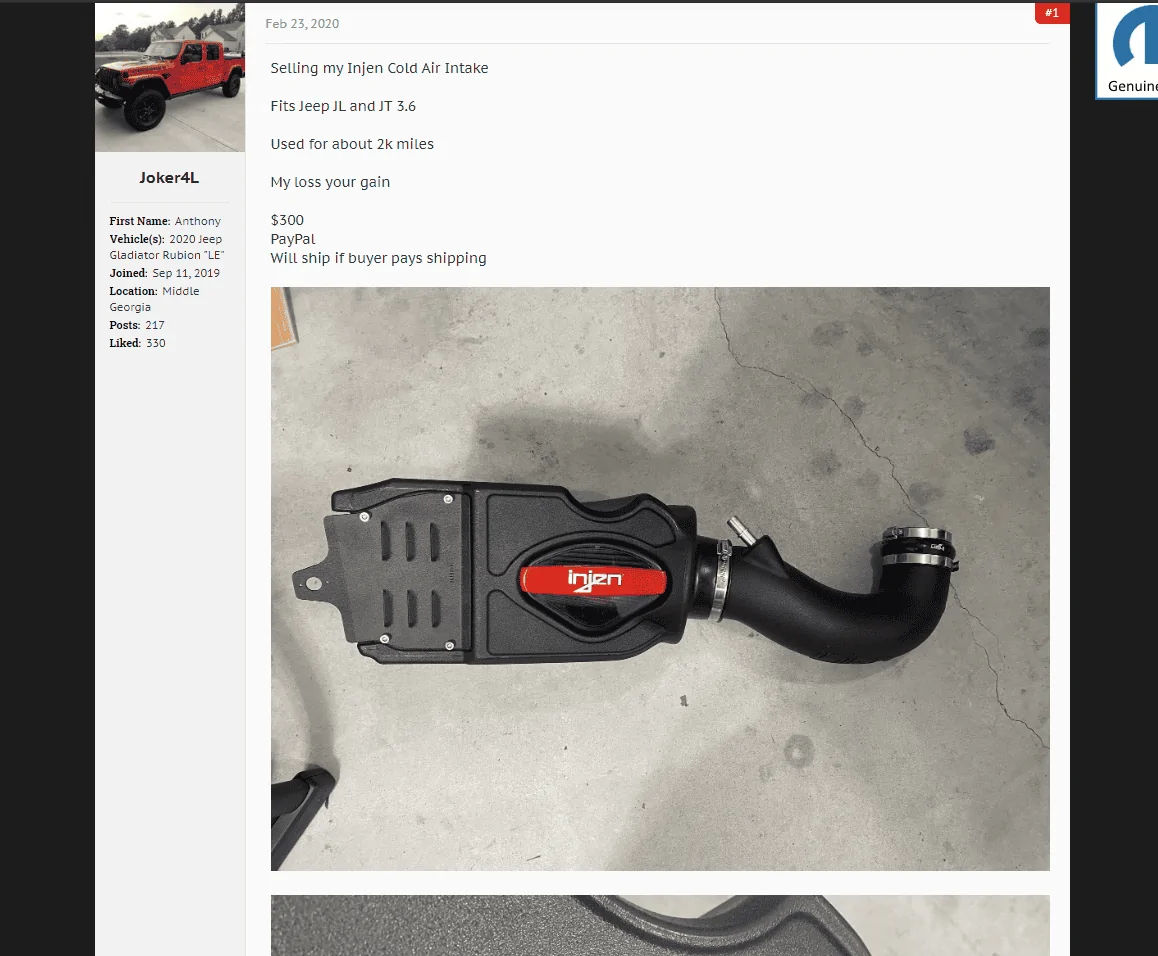 Jeep Gladiator Injen Evolution 5005C Intake for sale 2