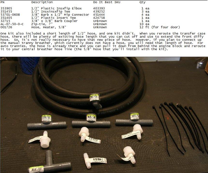 Jeep Gladiator Water fording depth - Update River Raider Breather Hose Extension Kit Contents