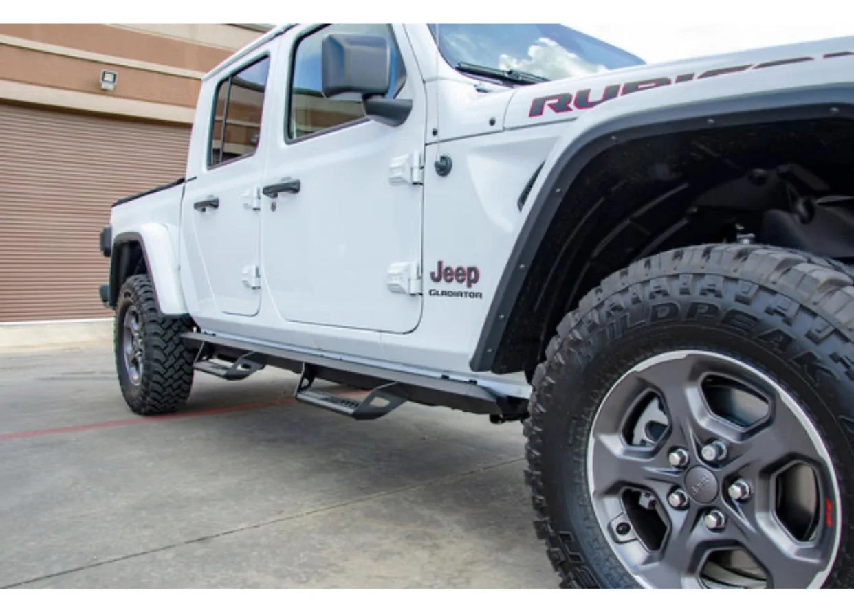 Jeep Gladiator Took the stock steps off my Overland. 2E89CFDF-E748-476E-B146-BD38B96988DB