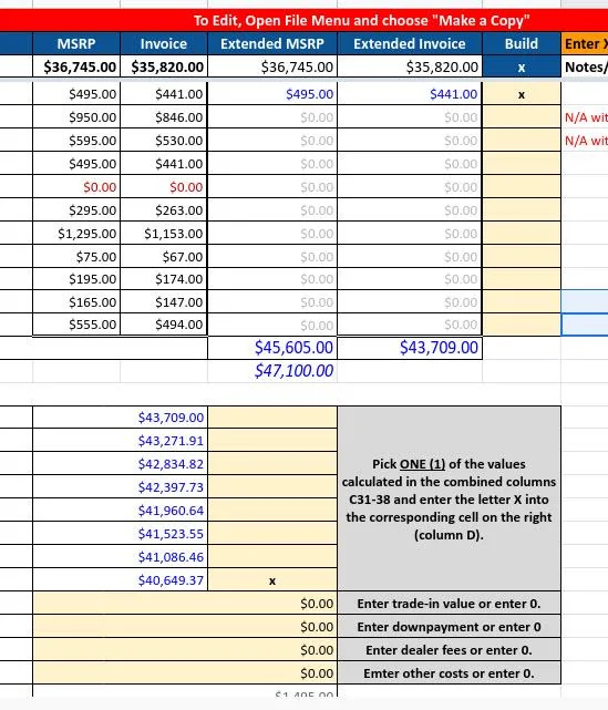 Jeep Gladiator Gladiator Pricing Calculator WorkSheet Sport s2