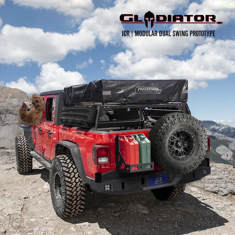 Jeep Gladiator Gladiator dual swing rear bumper prototype renderings. jtprototypestuffmax