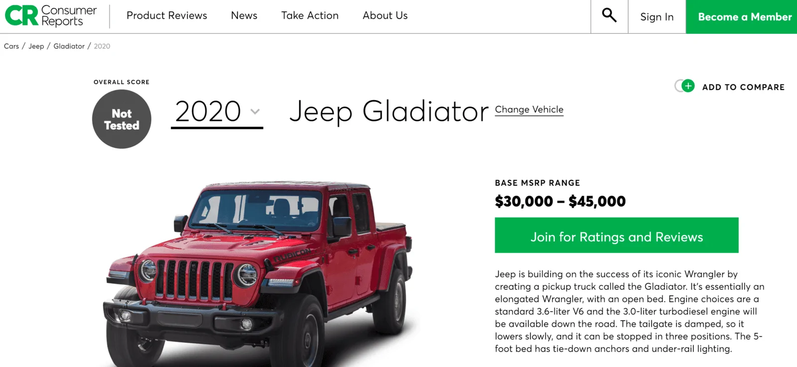 Jeep Gladiator Consumer Reports new BASE MSRP range, lol consumer reports