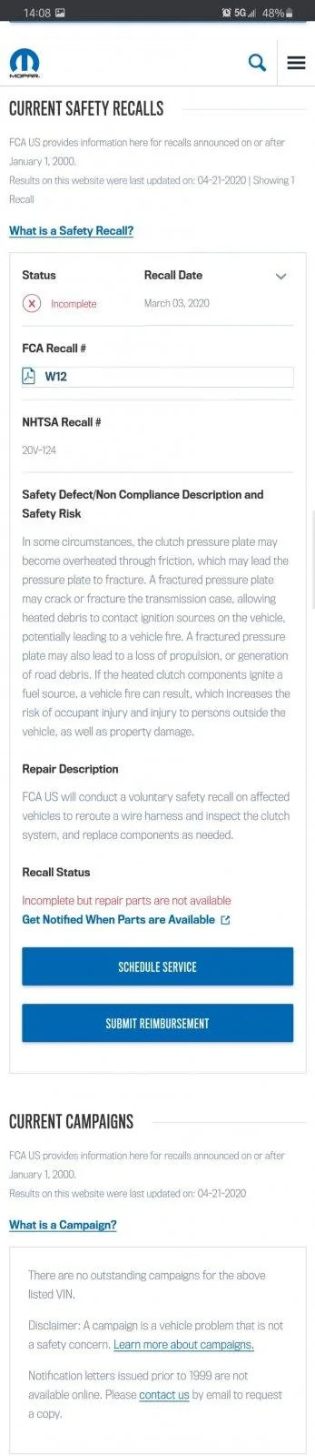 Jeep Gladiator Clutch Recall (FCA W12 | 20V-124) For Gladiator Manual Transmiss [overheating clutch pressure plate] 20200421_143647