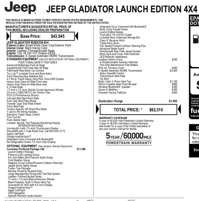 Jeep Gladiator 2020 Gladiator Launch Edition For sale in NJ, 120 miles on it. Screen Shot 2020-04-21 at 4.40.45 PM
