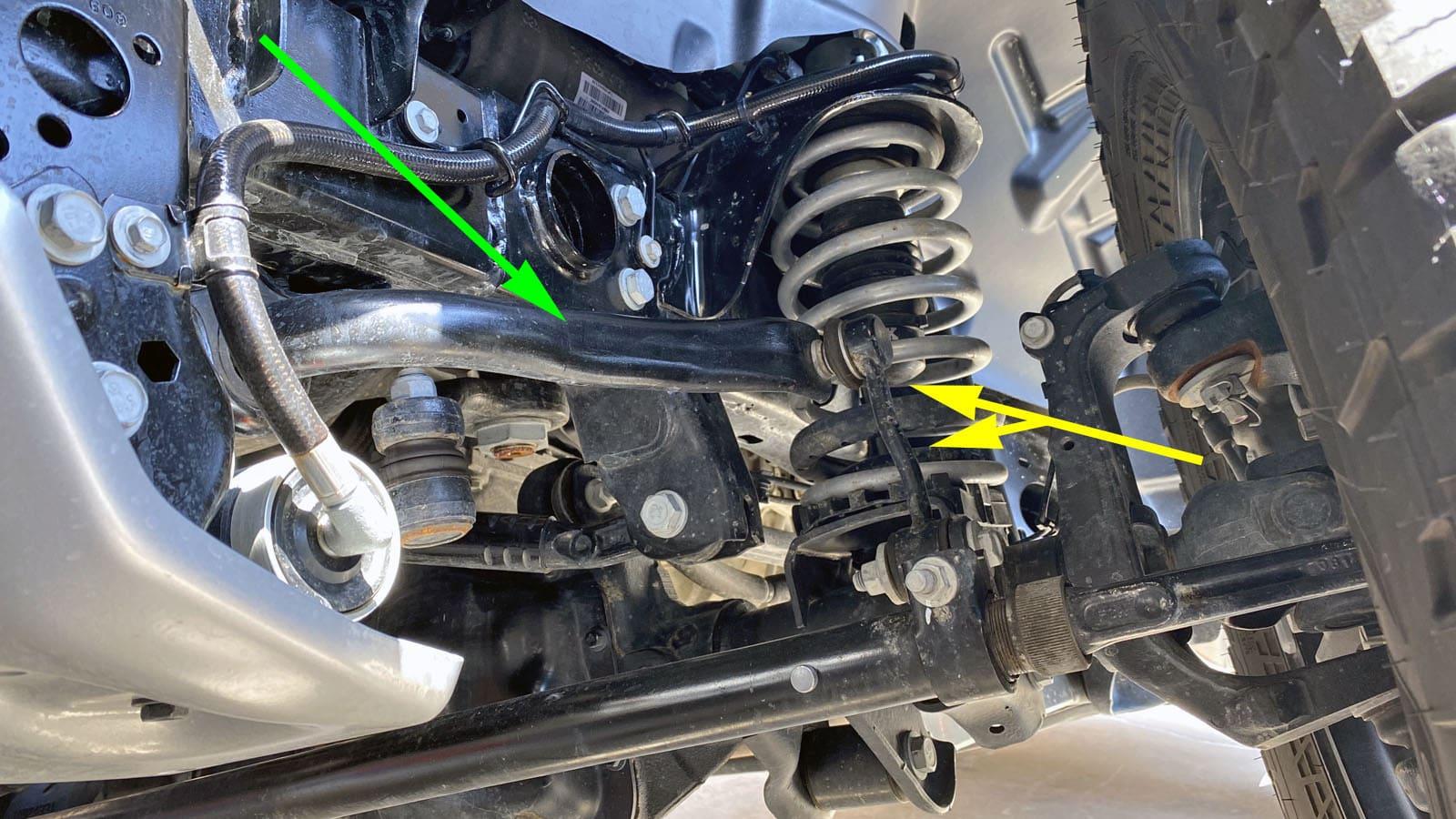 Jeep Gladiator Gladiator Mojave vs Rubicon Suspension Flex Test (RTI - Ramp Travel Index) 4_LF_compressed_arrowed