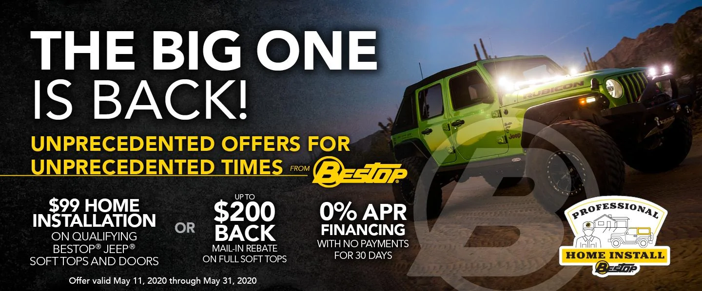 Jeep Gladiator Round 2 - Big One Rebates are back! BigOneIsBack_SoftTop_Overview_HomePage_BAnner_1440x598_No_CTA