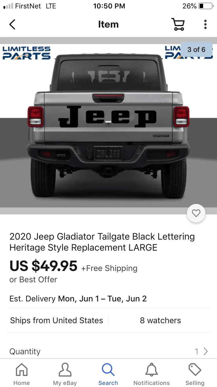 Jeep Gladiator HAUK TAILGATE GLADIATOR LETTERING 379439F5-D919-4949-85D7-A48F6C6436C7