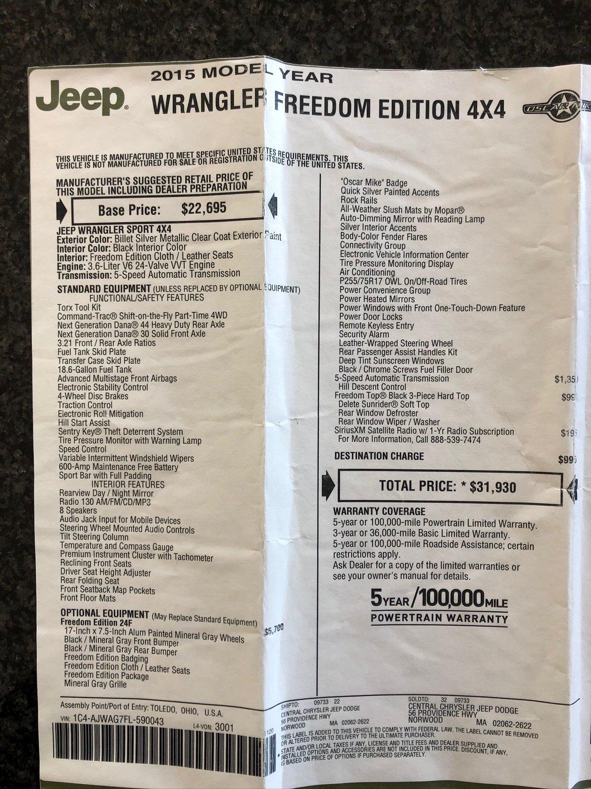 Jeep Gladiator 2015 Wrangler Freedom Edition For Sale 5A1BAF32-89E7-4B23-BF04-4A0B57154D9C