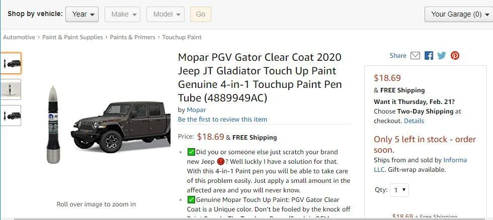 Jeep Gladiator GATOR Gladiator JT Club [Retired] amazon_gator paint pen