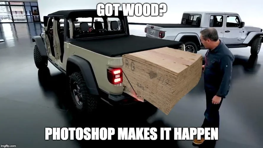 Jeep Gladiator Mark Allen shows off plywood at media show ;) 2uodao