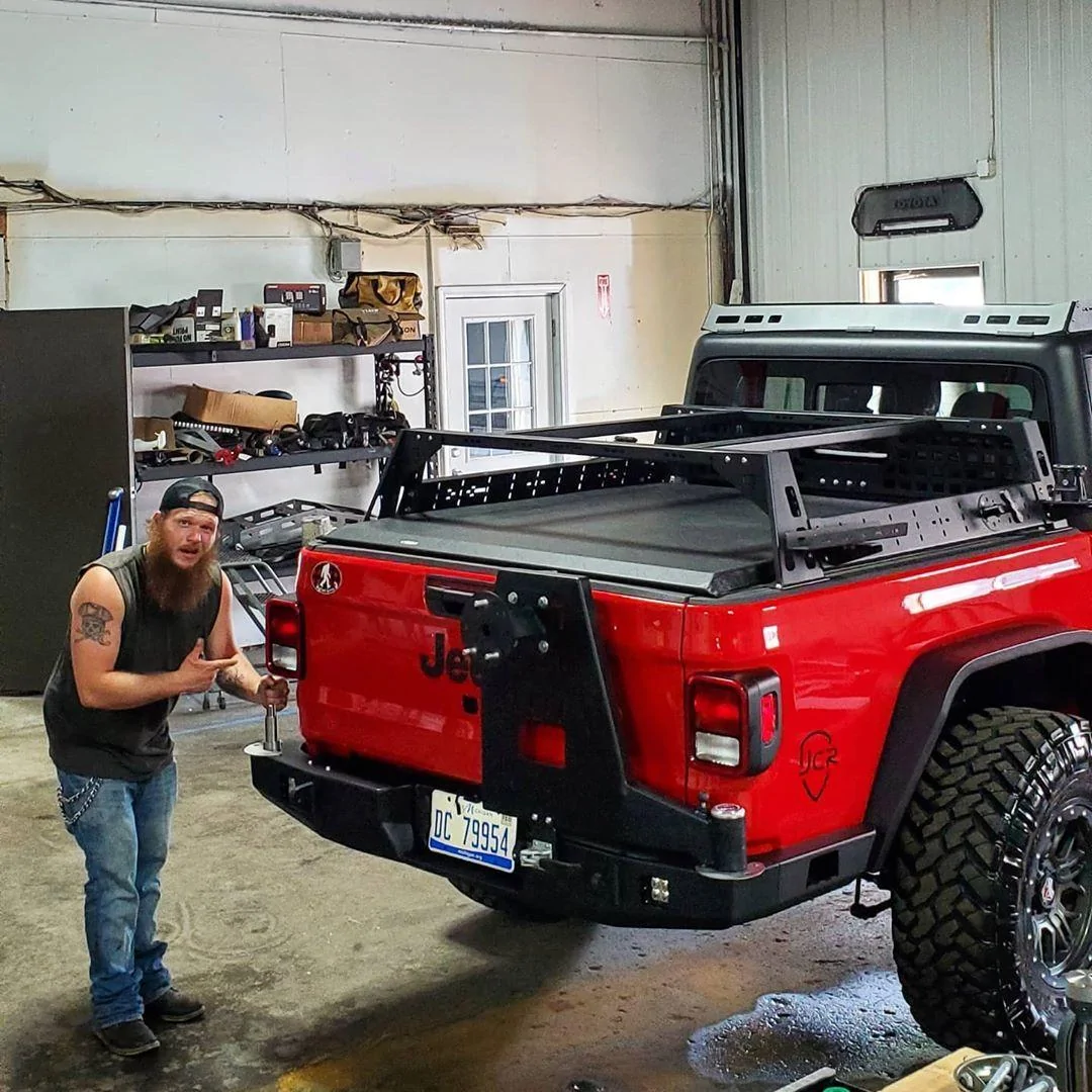 Jeep Gladiator Gladiator dual swing rear bumper prototype renderings. 100920571_296977241384809_7285124485477659839_n