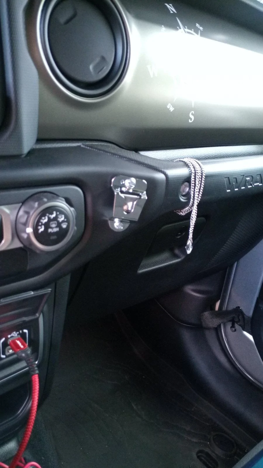 Jeep Gladiator How do I get a CB/HAM microphone mounted here?  Has anyone drilled it? IMG_20190818_142519