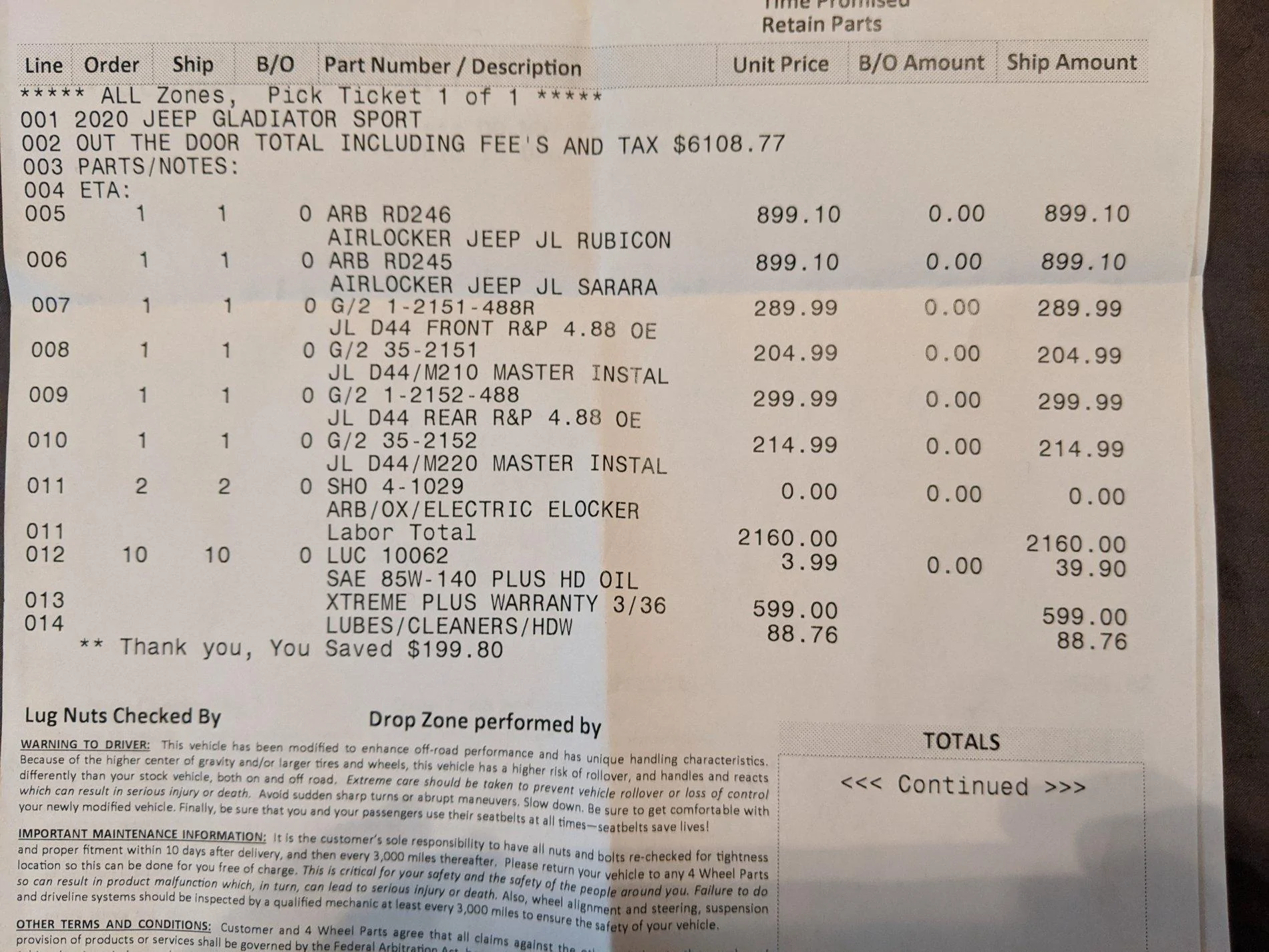 Jeep Gladiator Fair pricing for locker and gears IMG_20200529_222126