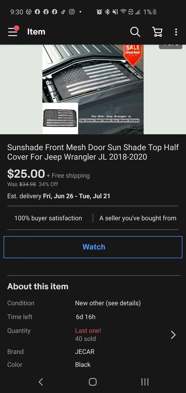 Jeep Gladiator Recommended mesh bikini top for when freedom tops removed? Screenshot_20200613-213038_eBay