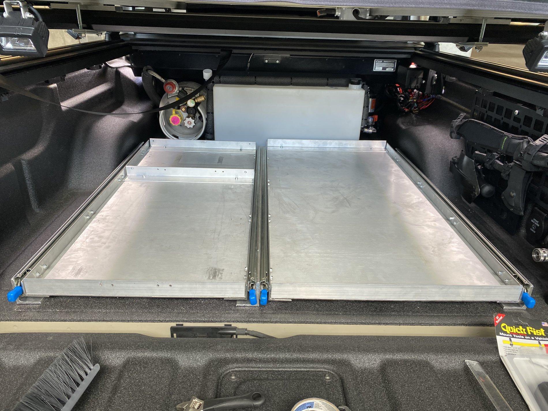 Jeep Gladiator Fridge in bed on slide IMG_7814