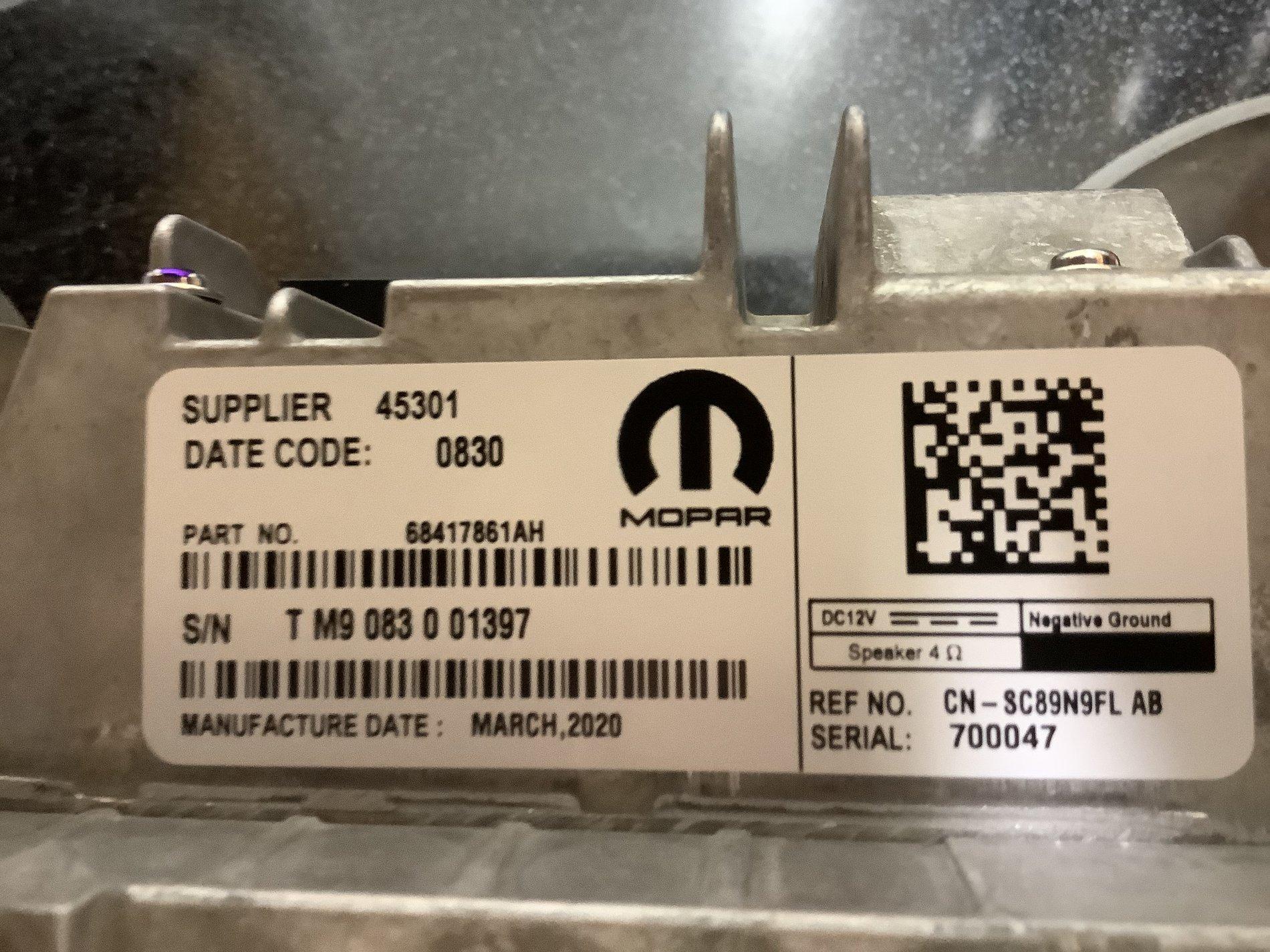 Jeep Gladiator 8.4 radio part number D9DCE6A0-7E80-462D-A408-65A17397AB45