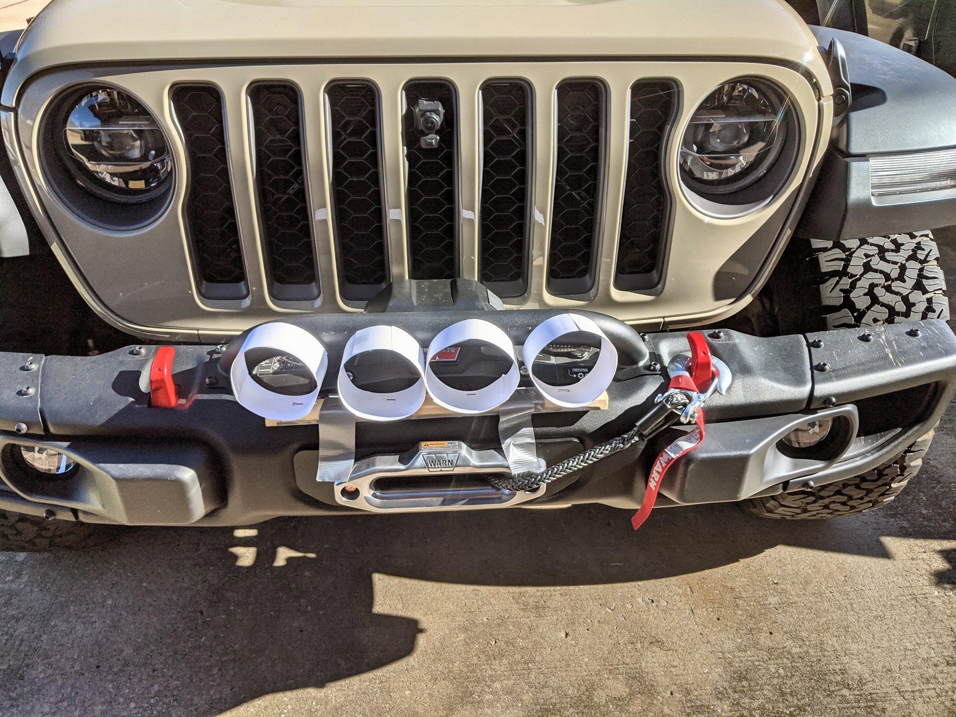 Jeep Gladiator Gator Green really does change color during the day. Gladiator, Jan 20, CP_124322, Three Mock LZR Lites (Front View)