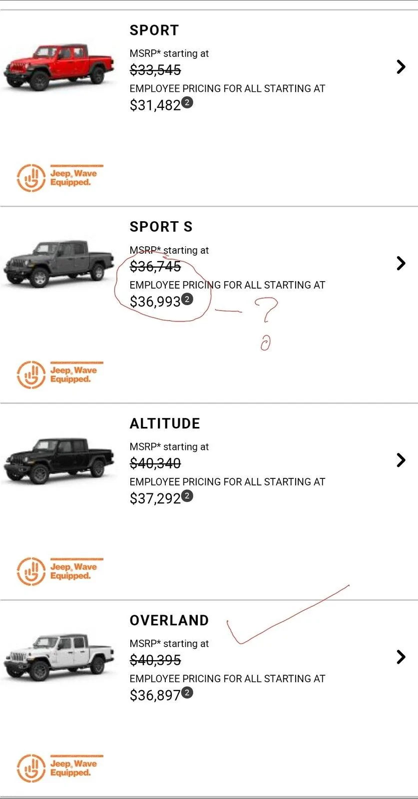 Jeep Gladiator Gladiator Sport S pricing on website Screenshot_20200701-224951_Chrom