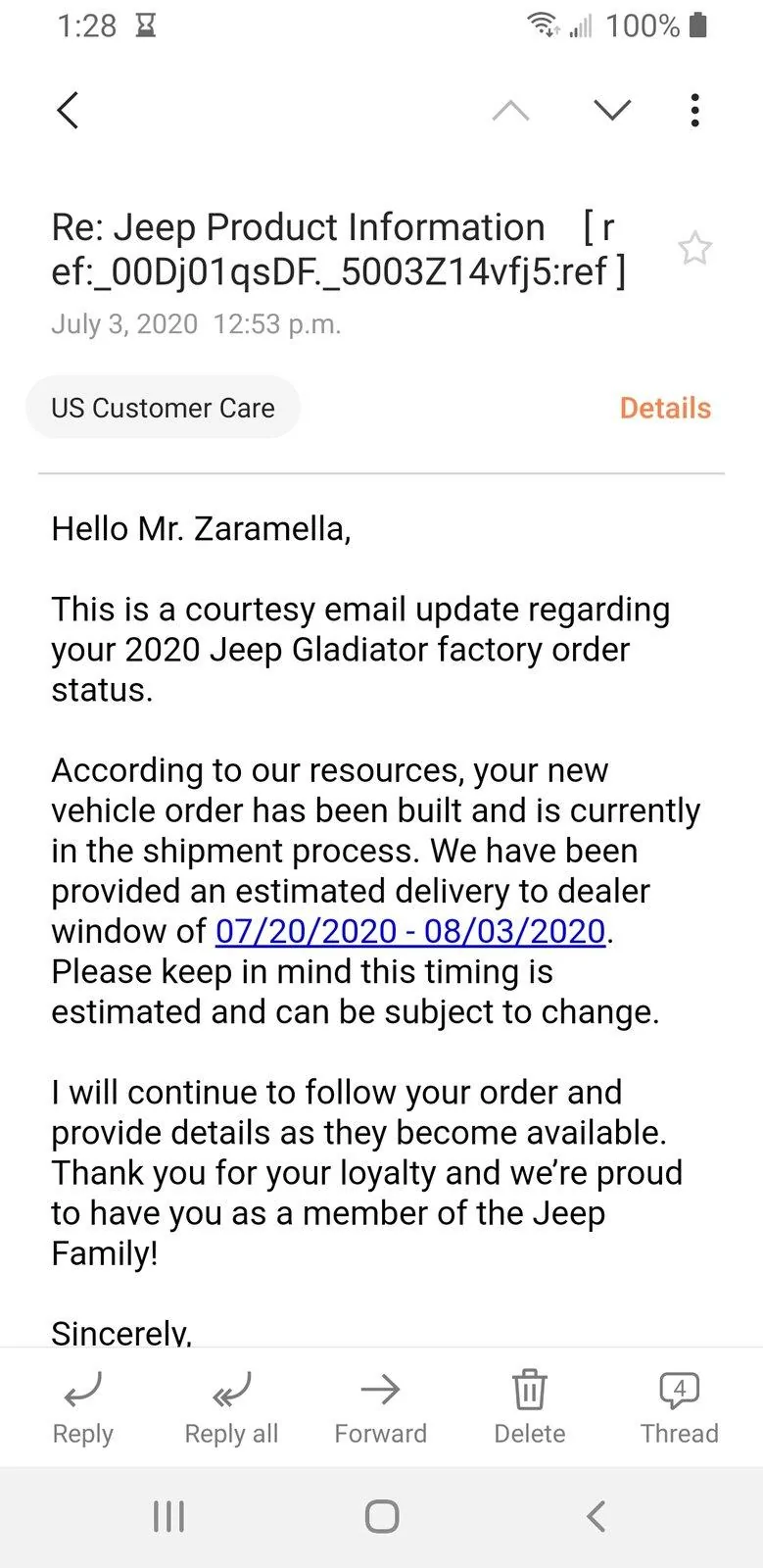 Jeep Gladiator Just Ordered? Check in HERE! Screenshot_20200703-132825_Email