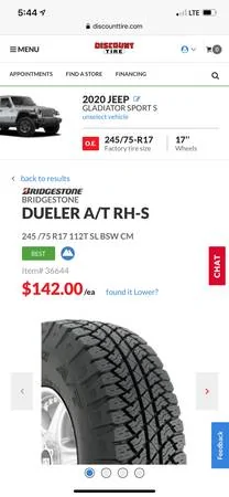 Jeep Gladiator Bridgestone Dueler A/T 245/75R17 - tires only F324FA20-A5A1-4396-86F5-21621415CD40