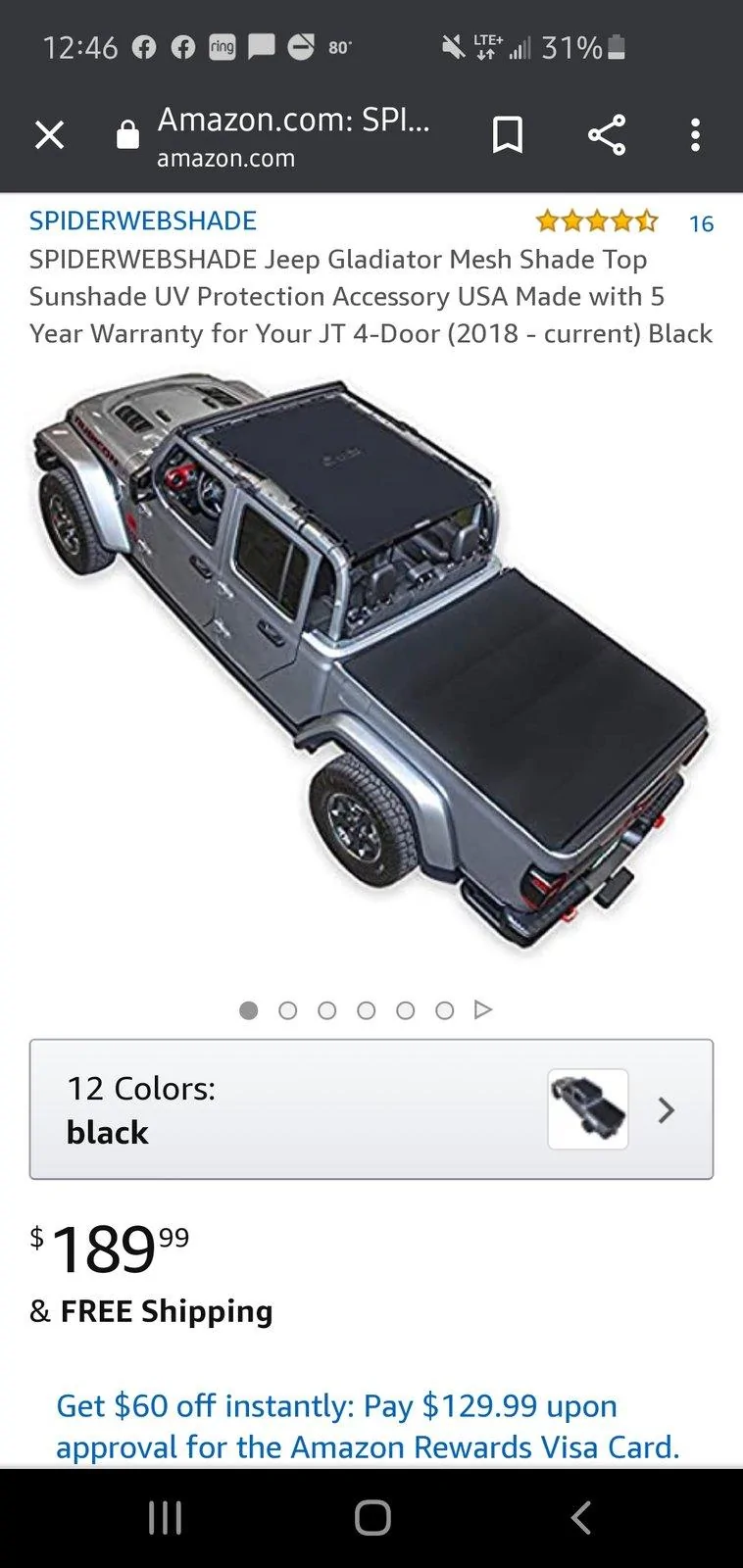 Jeep Gladiator ***SOLD***2 month old spider web shade black full cover like new Screenshot_20200709-124637_Chrom