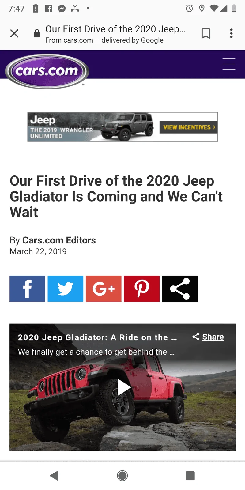 Jeep Gladiator Cars.com First Drive Coming! Screenshot_20190322-194759