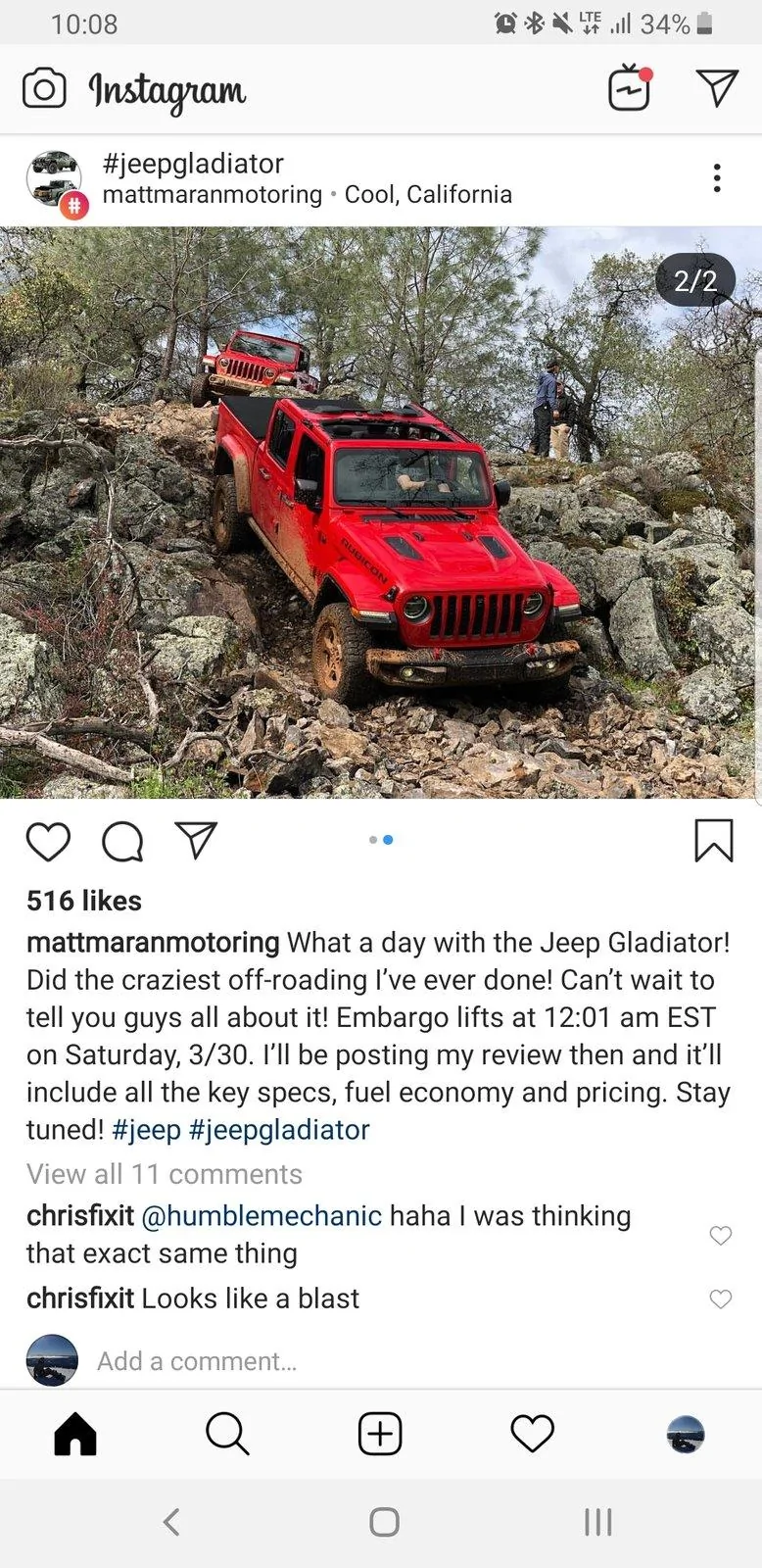 Jeep Gladiator 2020 Gladiator price to be announced 12:01 AM March 30th Screenshot_20190326-220844_Instagram