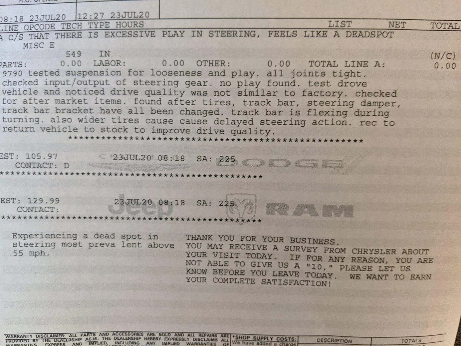 Jeep Gladiator Loose steering-dealers response IMG_20200723_150056