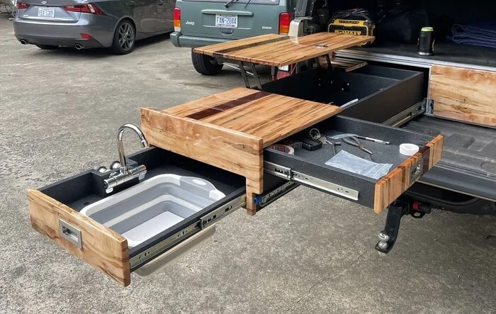 Custom Drawer System Build with water tank, faucet & sink