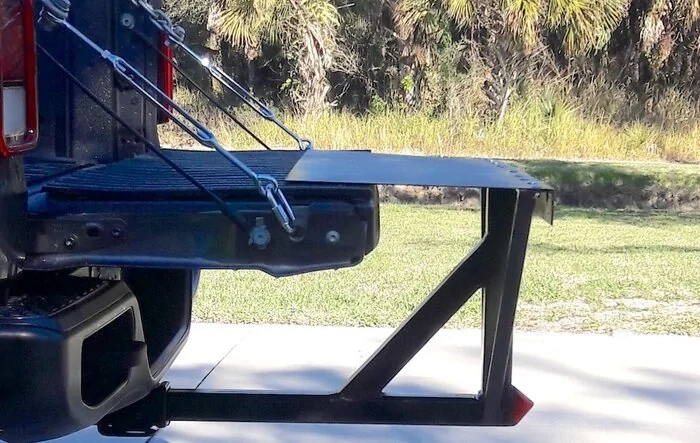 Tailgate extension for Motorcycle (Metric cruiser- '05 Victory Vegas) in the Bed!