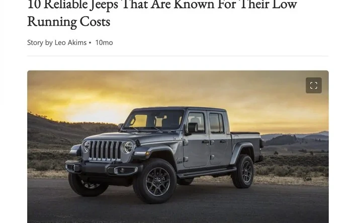 2021 Gladiator makes a good list: 10 Reliable Jeeps That Are Known For Their Low Running Costs