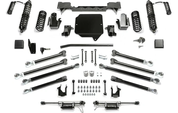Our 5" JT Crawler long arm system with front Dirt Logic Resi coilovers and rear Dirt Logic remote reservoirs [Fabtech]