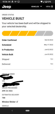 Jeep Gladiator Gladiator Window Sticker and Build Sheet Order Tracking Screenshot_20220611-103655